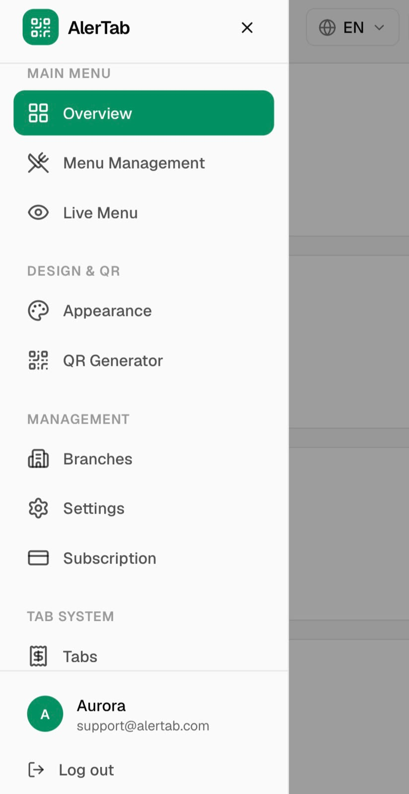 AlerTab dashboard navigation